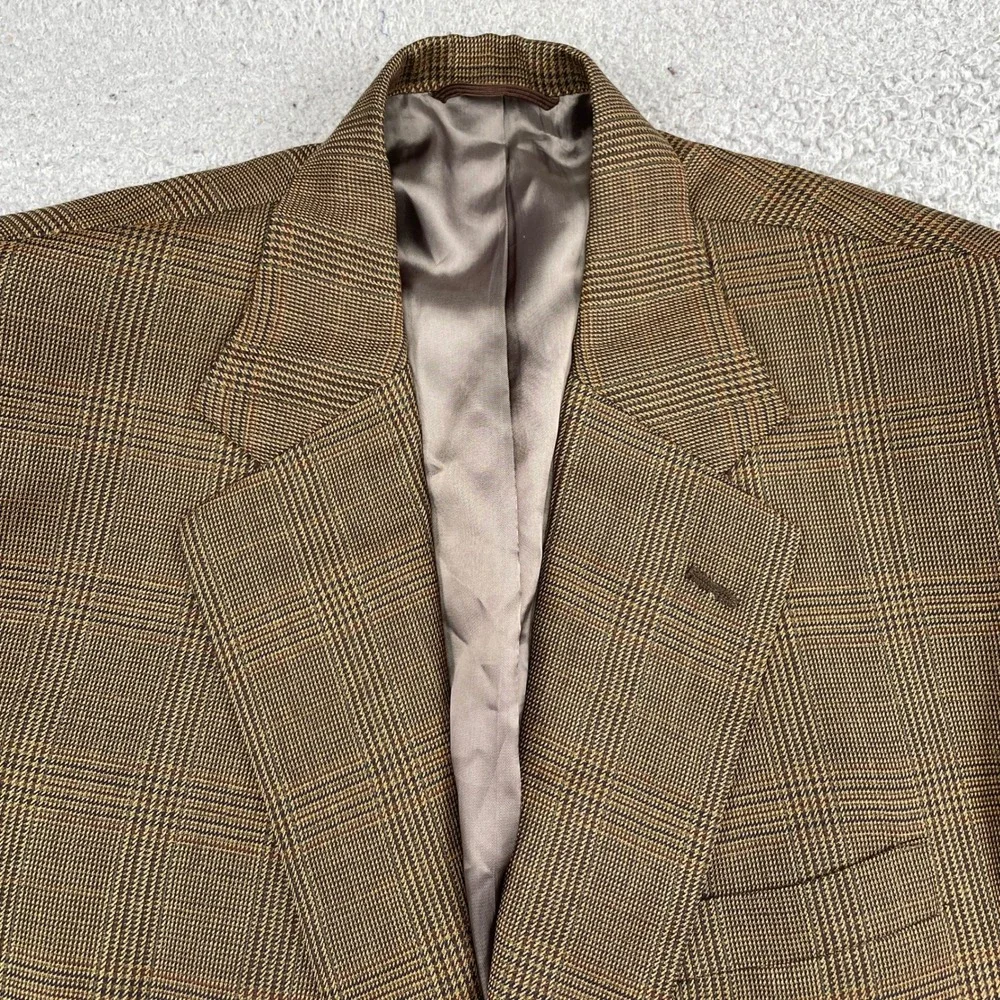 Tom James Sport Coat Mens Brown Glen Plaid Corporate Image Hand Tailored Blazer